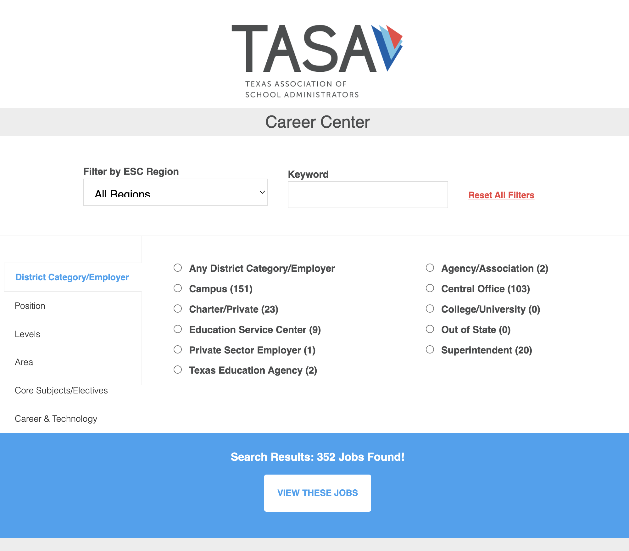 TASA teacher job search page