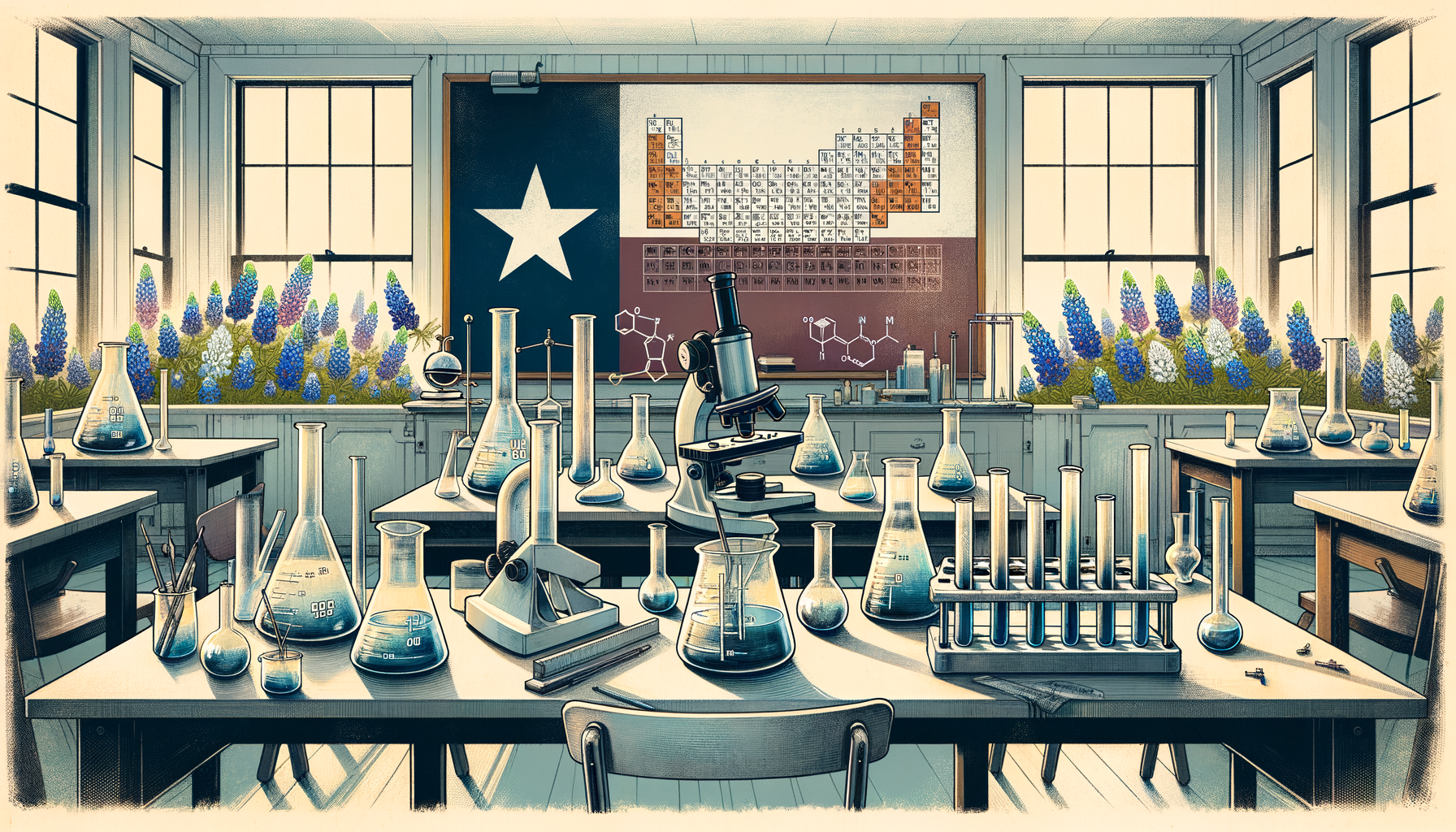 An open classroom filled with science equipment
